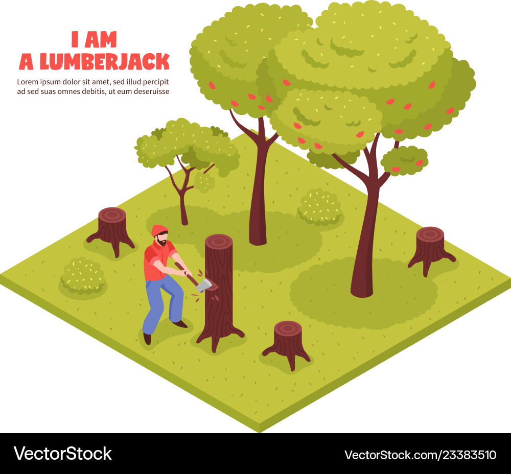 Lumberjack isometric composition Royalty Free Vector Image