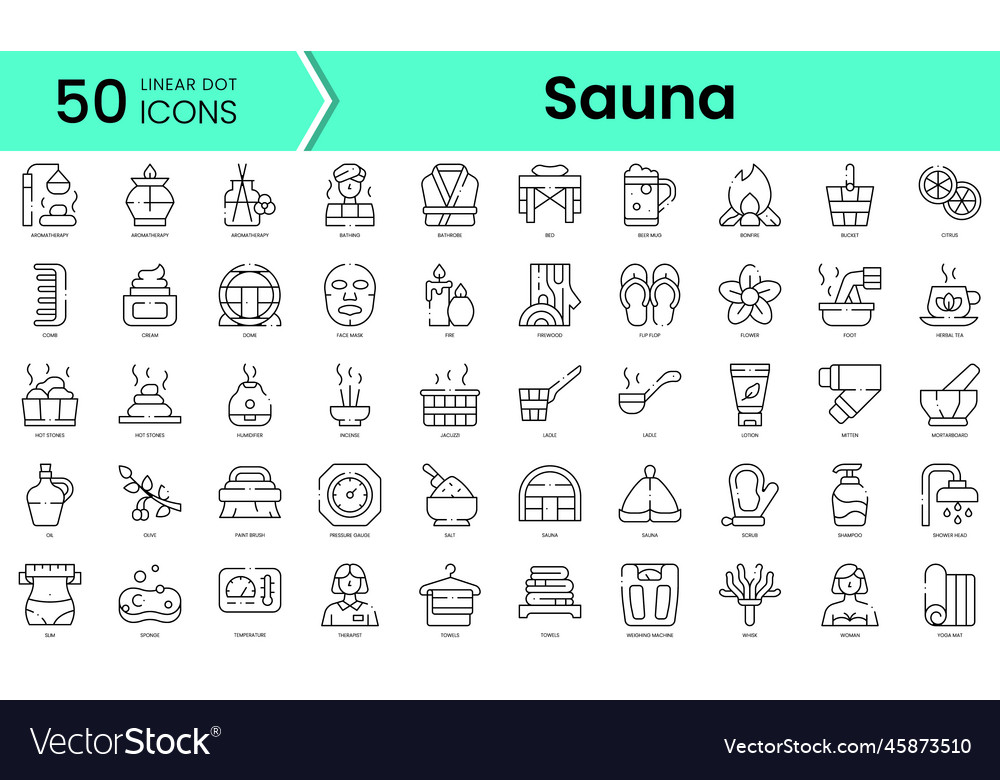 Set Of Sauna Icons Line Art Style Icons Bundle Vector Image