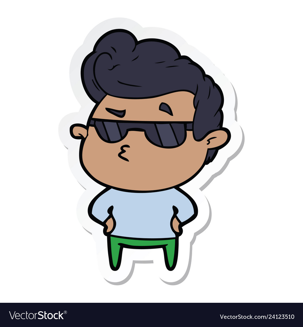 Sticker of a cartoon cool guy Royalty Free Vector Image