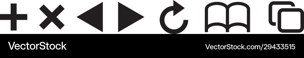 Black browser icon set add remove next refresh Vector Image