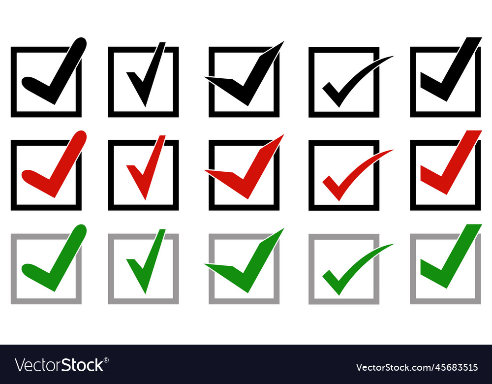 Collection of different check mark icons in boxes Vector Image