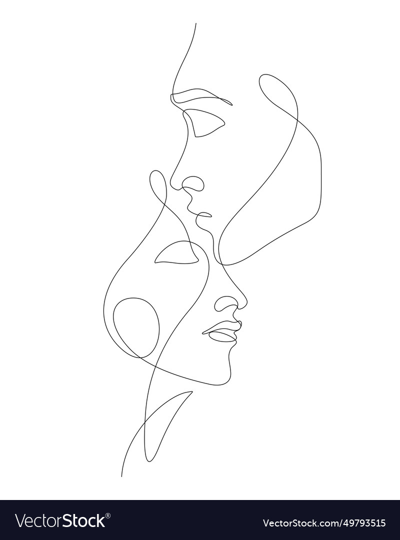 Forehead kiss of couple decorative art continuous Vector Image