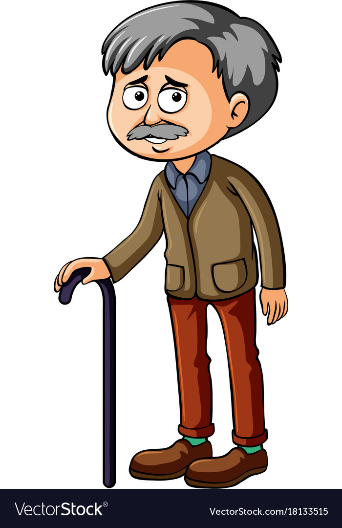 Old man with walking stick Royalty Free Vector Image