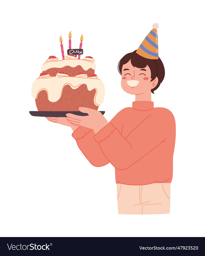 Boy with birthday cake and candles Royalty Free Vector Image