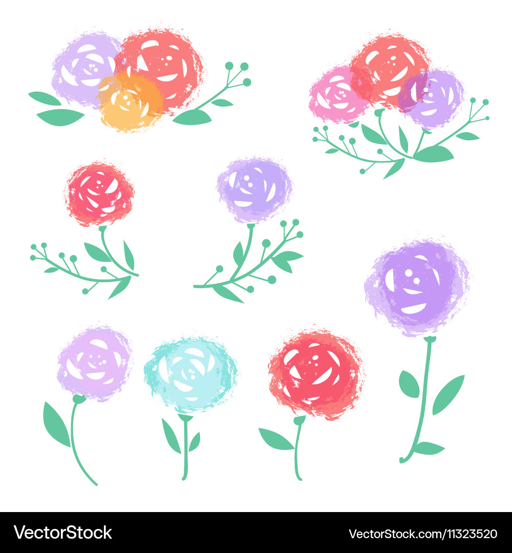 Colorful abstract flowers set Royalty Free Vector Image