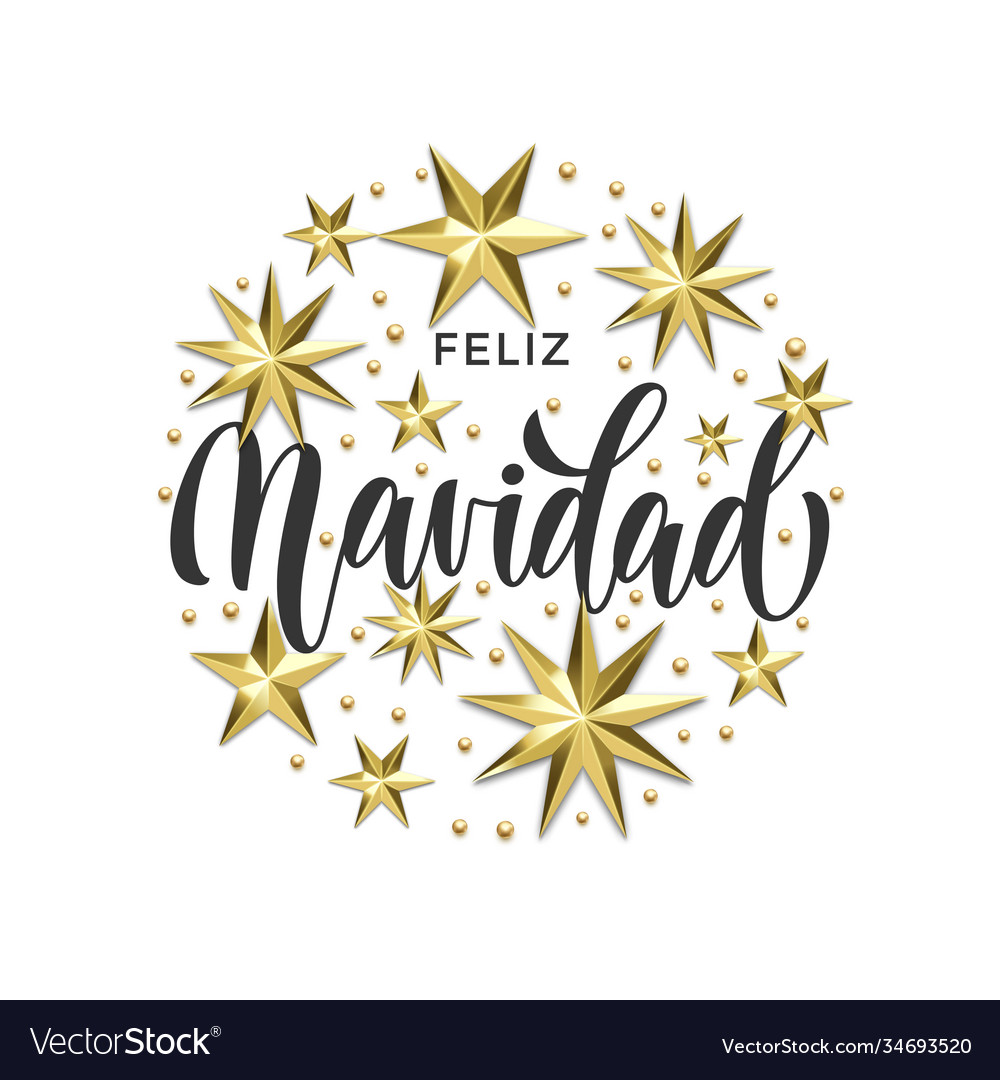 Feliz navidad spanish merry christmas golden star Vector Image