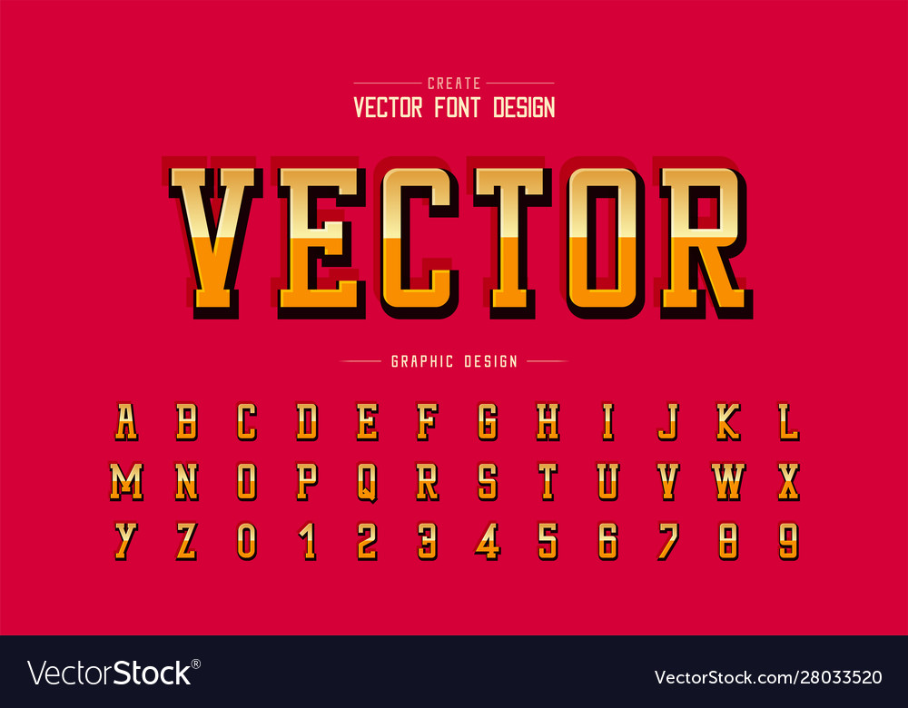 Gold font and alphabet shadow golden typeface Vector Image