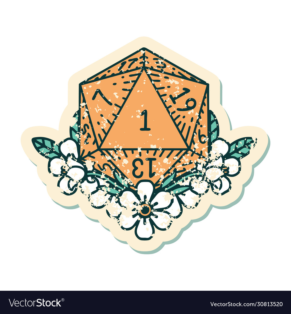 Natural one dice roll with floral elements Vector Image