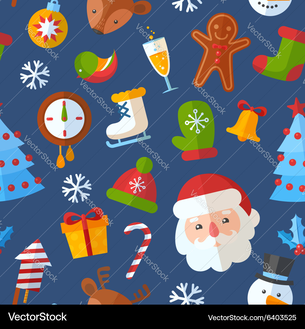 Christmas seamless pattern with flat elements Vector Image