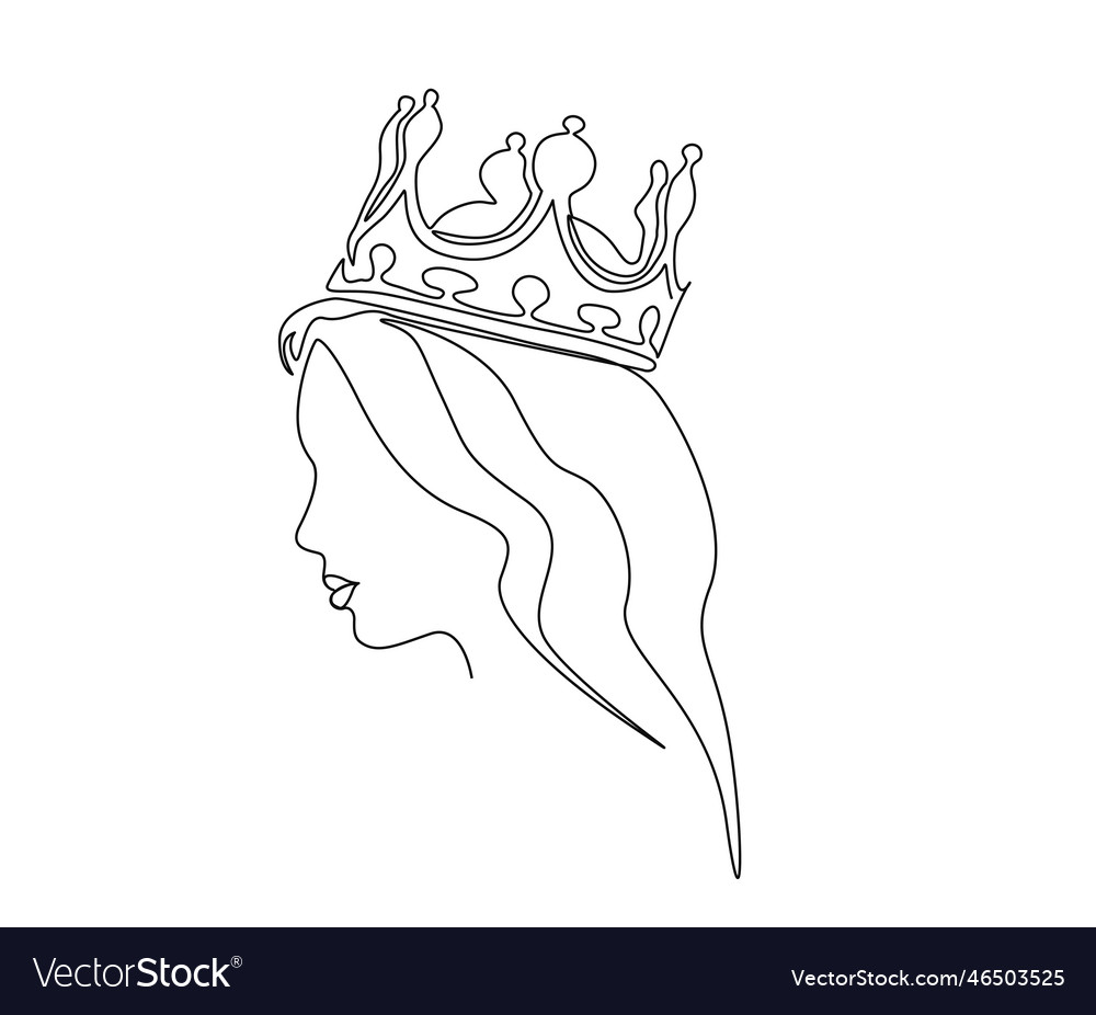Continuous one line drawing of queen and crown Vector Image