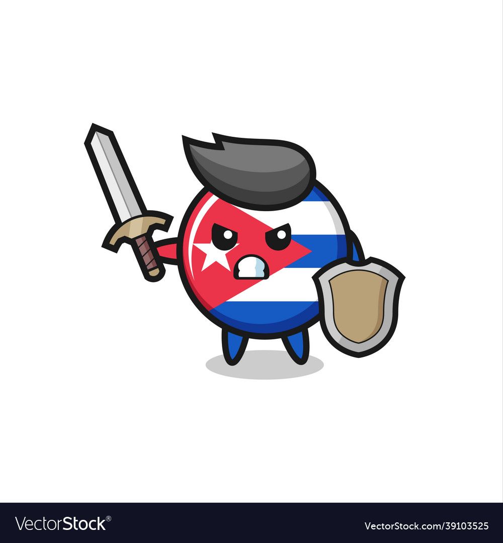 Cute cuba flag badge soldier fighting with sword