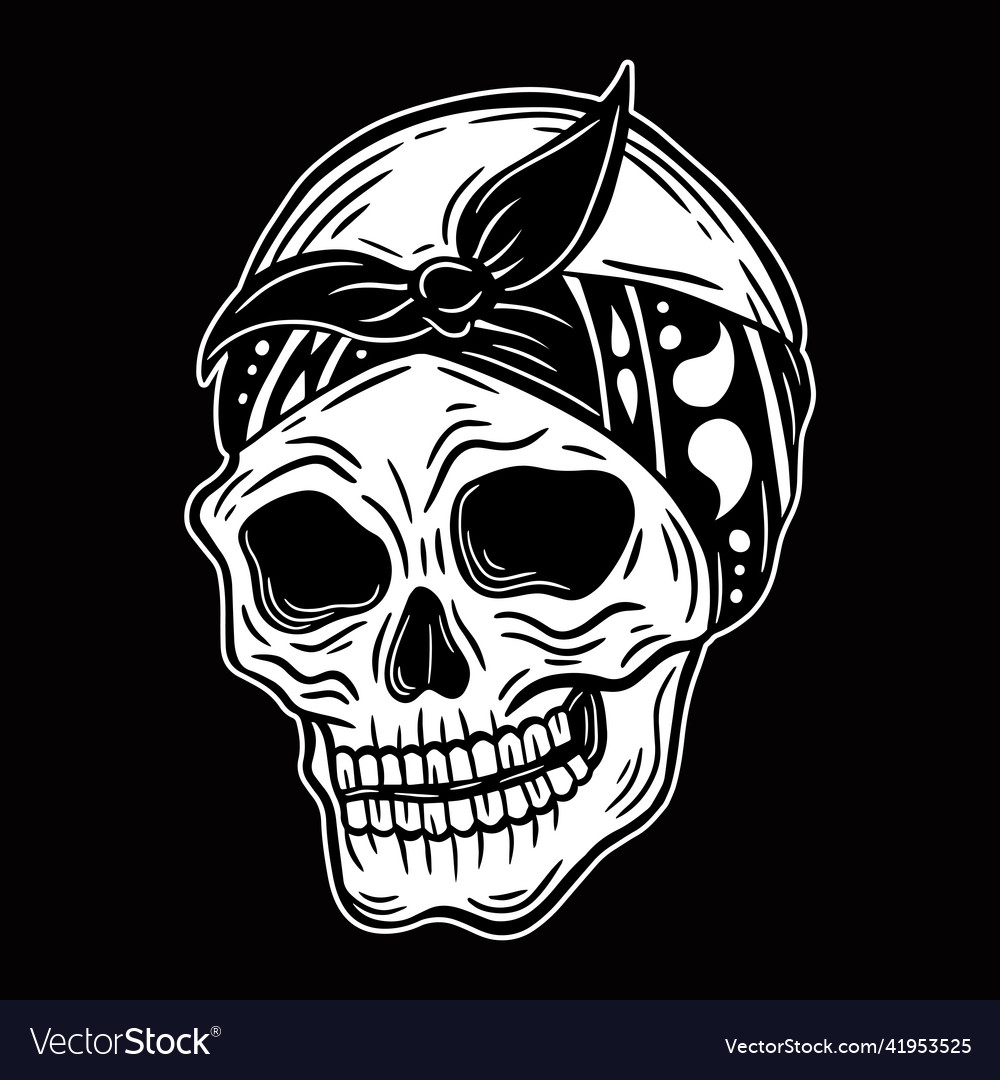 Skull head black and white hand drawn tattoo Vector Image