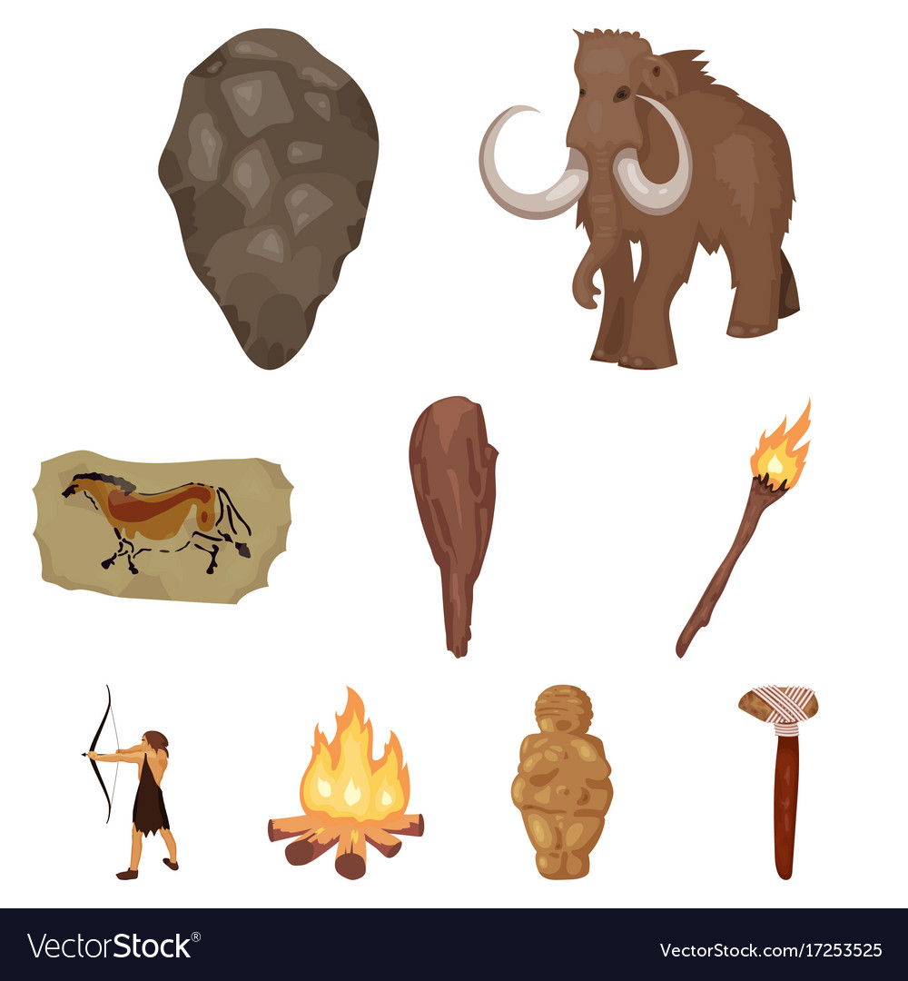 Stone age set icons in cartoon style big Vector Image