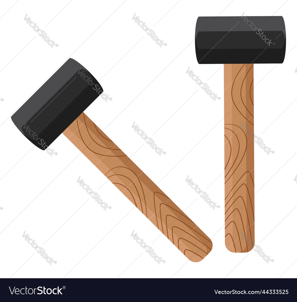 Two hammers with wooden handles on a white Vector Image