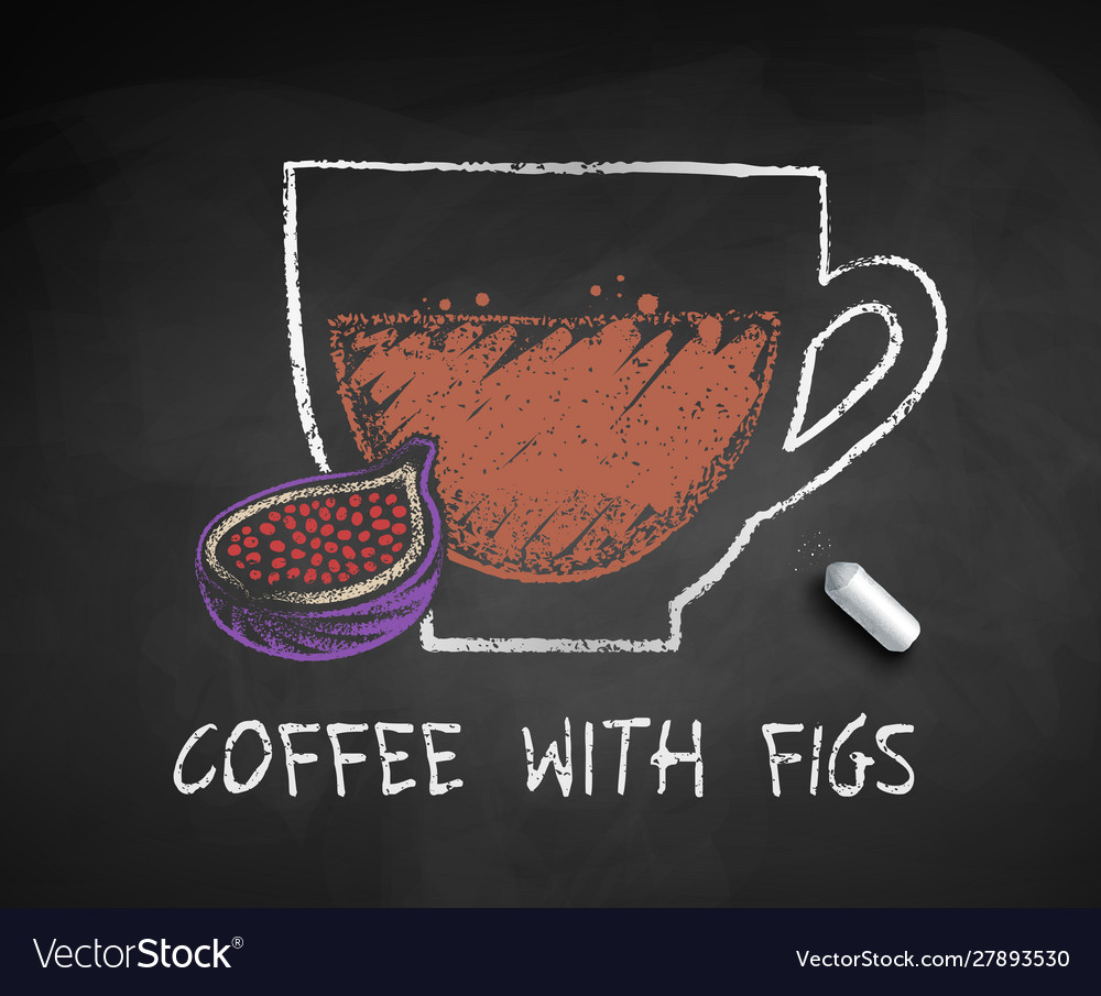 Chalked sketch coffee with figs Royalty Free Vector Image