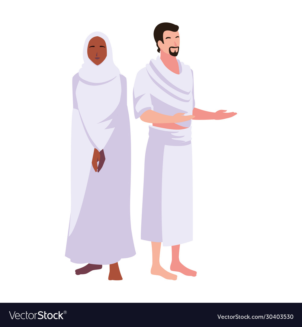 Couple people pilgrims hajj standing on white Vector Image