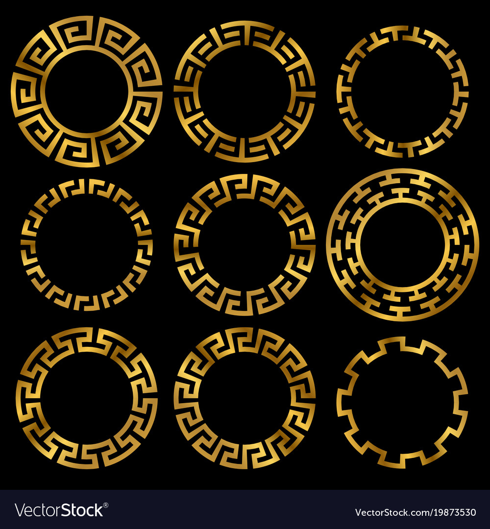 Golden Ancient Greek Round Frame Ornament Set Vector Image