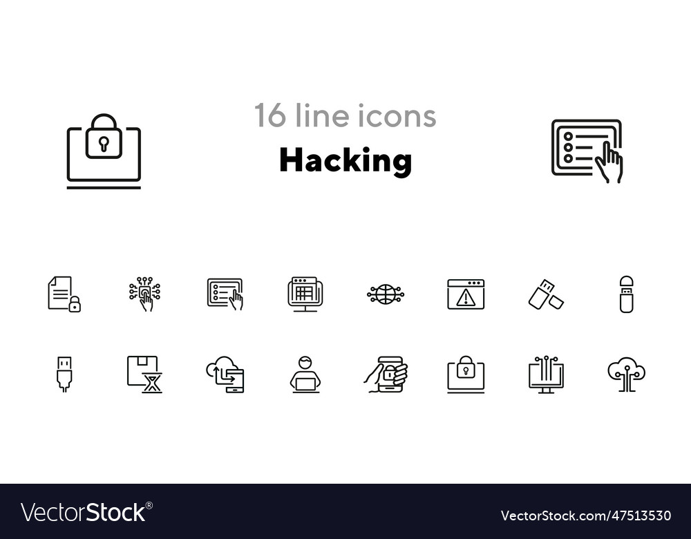 Hacking line icon set