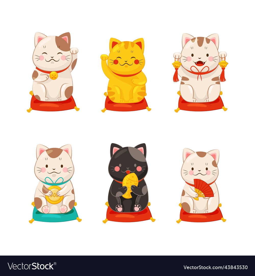 Maneki-neko cat with raised paw as ceramic