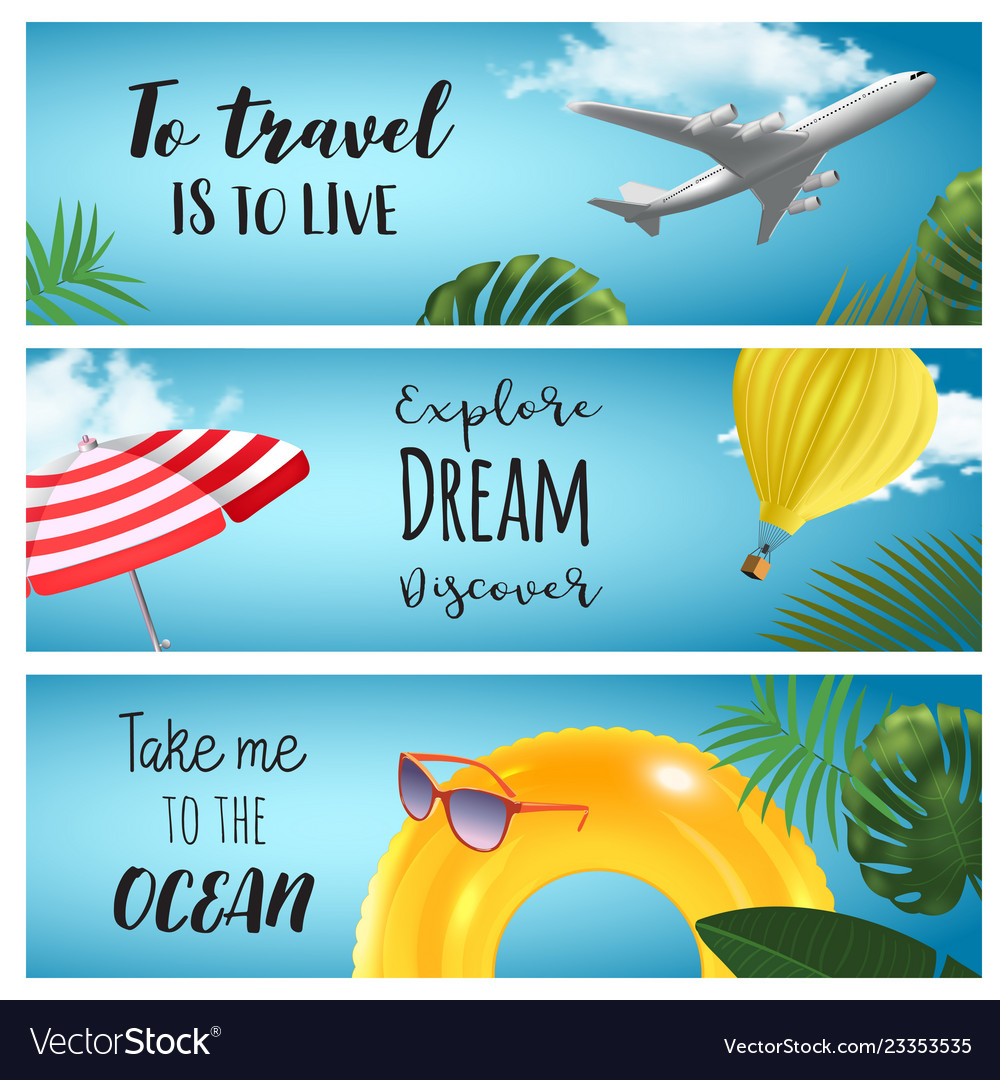 Set Of Horisontal Summer Travel Banners Royalty Free Vector
