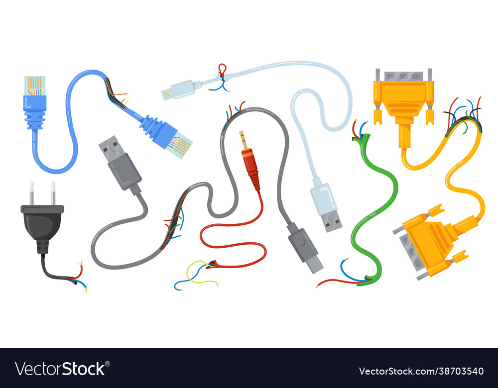 Broken usb cables and wires set Royalty Free Vector Image