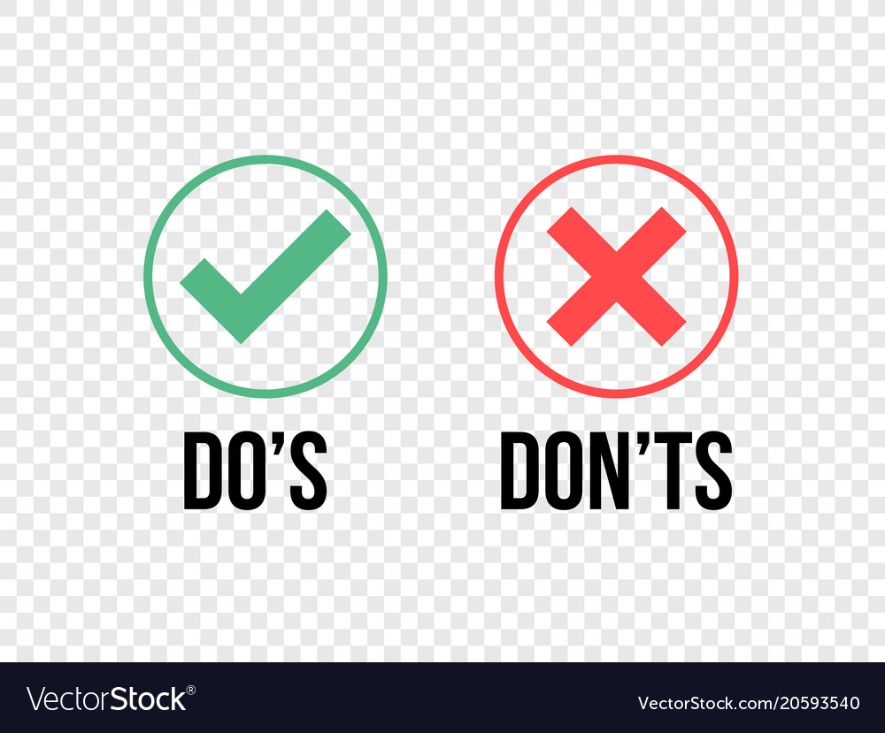 Do and dont check tick mark red cross icon Vector Image