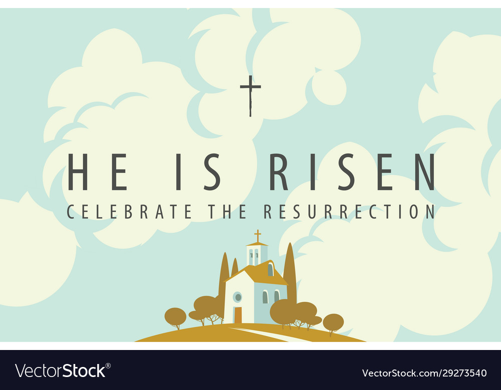 Easter banner with a church on a hill sky and Vector Image