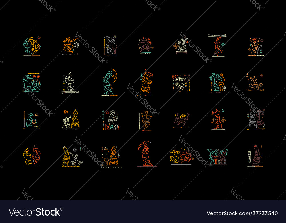 Folk ethnic dance icons collection for your