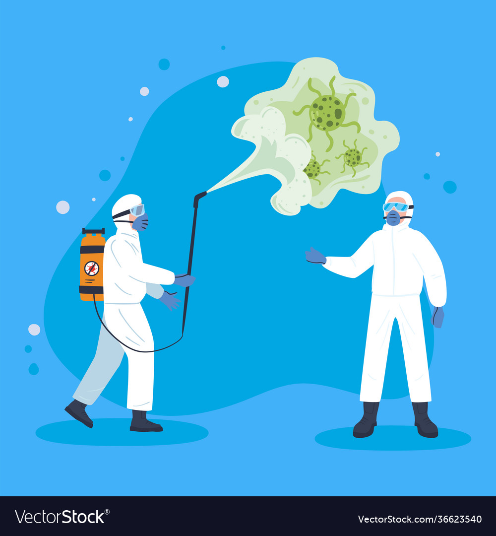 Men disinfecting virus Royalty Free Vector Image