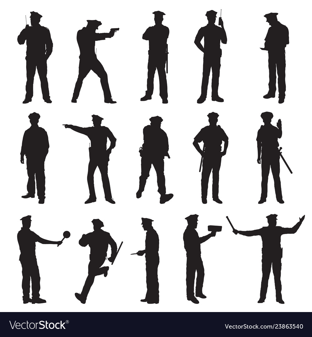 New york police set of fifteen black silhouettes