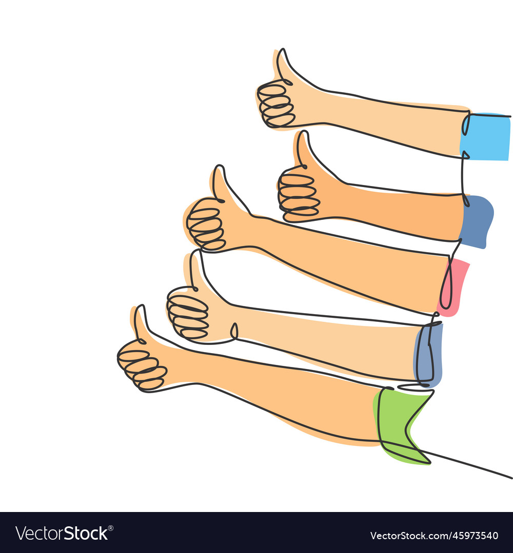 One line drawing of people arm hands with thumbs