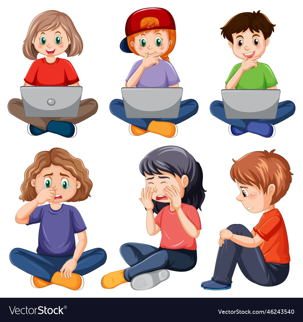 Set of children with computer Royalty Free Vector Image