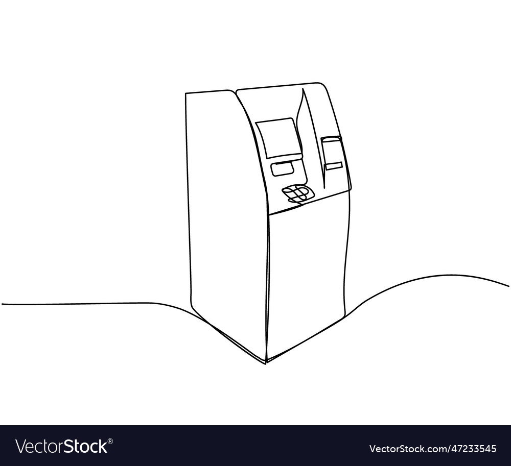 Atm cash machine bank one line art continuous