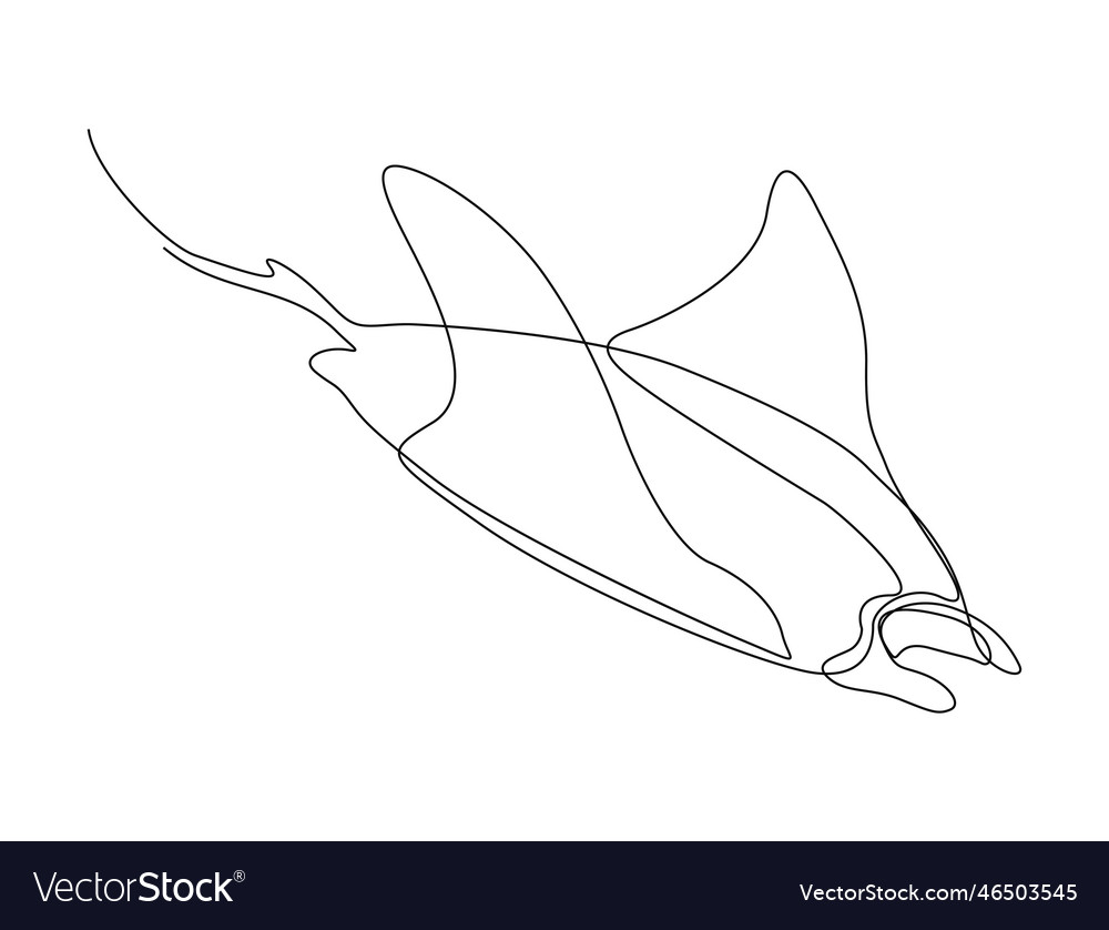 Continuous one line drawing of manta ray simple Vector Image