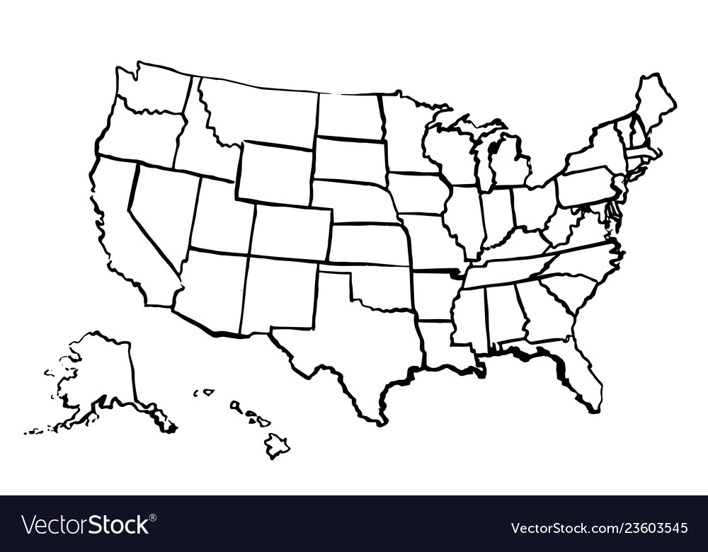 Drawing art map united states america linear Vector Image