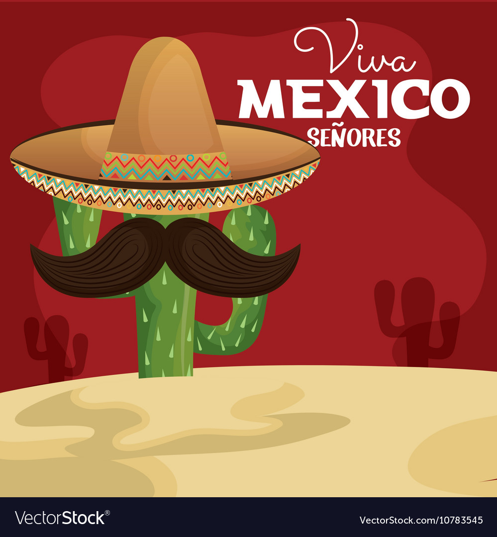 Icon viva mexico cactus with hat and moustache