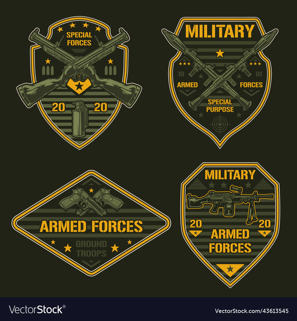 Military weapon set label colorful Royalty Free Vector Image