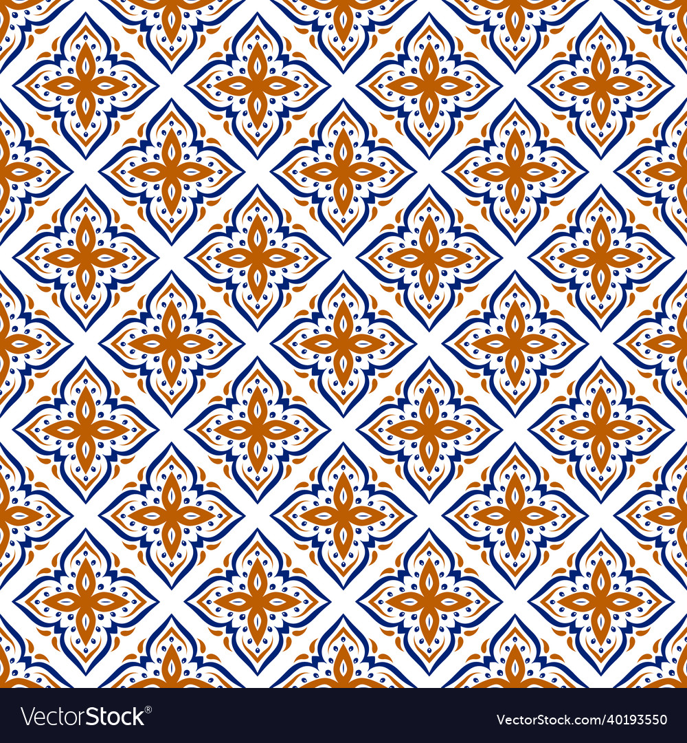 Blue And Orange Seamless Pattern Geometric Vector Image