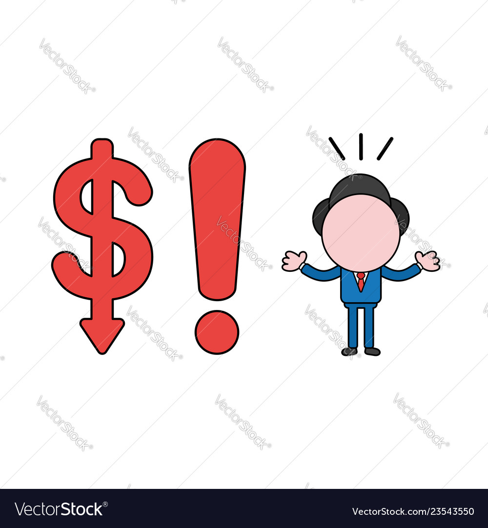 Businessman character with dollar moving down