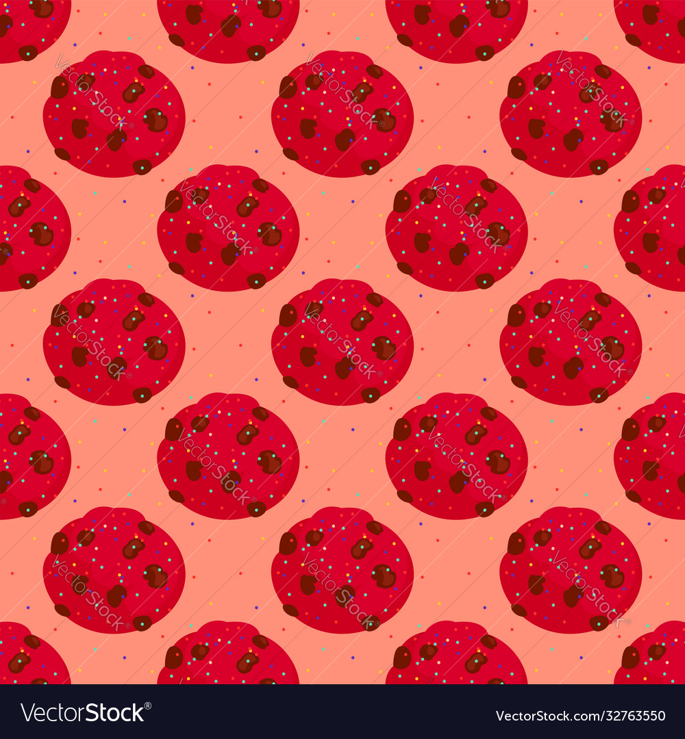 Cookies pattern seamless on red background Vector Image