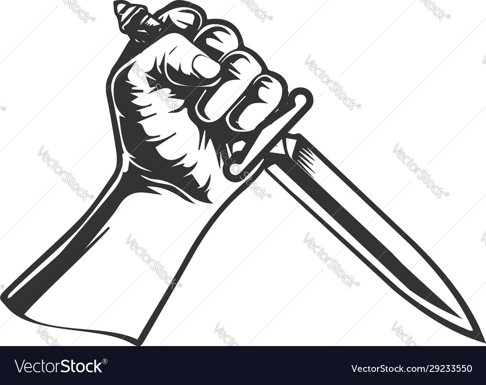 Hand with knife dagger for tattoo illu vector image Hand with knife dagger for tattoo illu