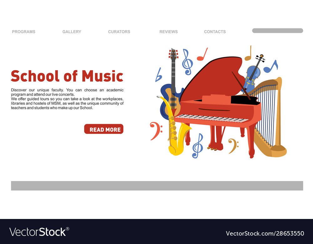 Musical School Website Landing Page Royalty Free Vector