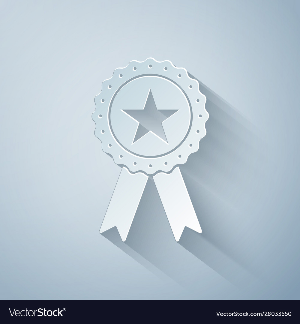 Paper cut award medal with star and ribbon icon