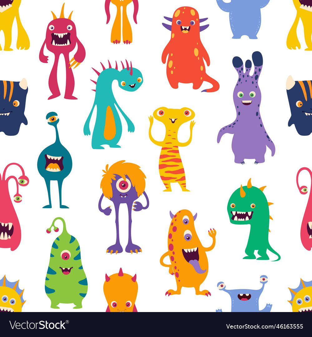 Cartoon funny monsters seamless pattern