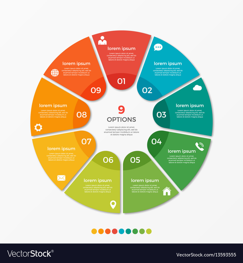 Circle chart infographic template with 9 options Vector Image