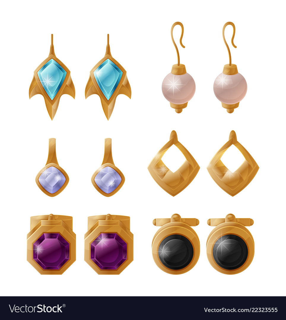 Collection of expensive earrings isolated Vector Image