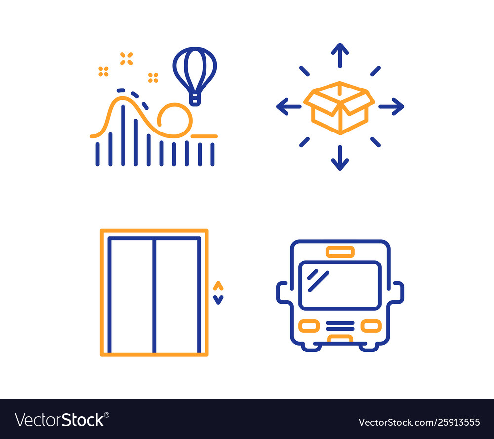 Parcel delivery roller coaster and lift icons set