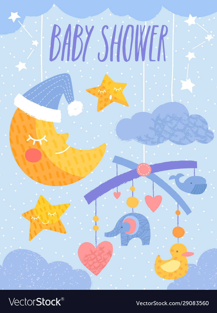 Baby shower invitation template with toy mobile vector image Baby shower invitation template with toy mobile