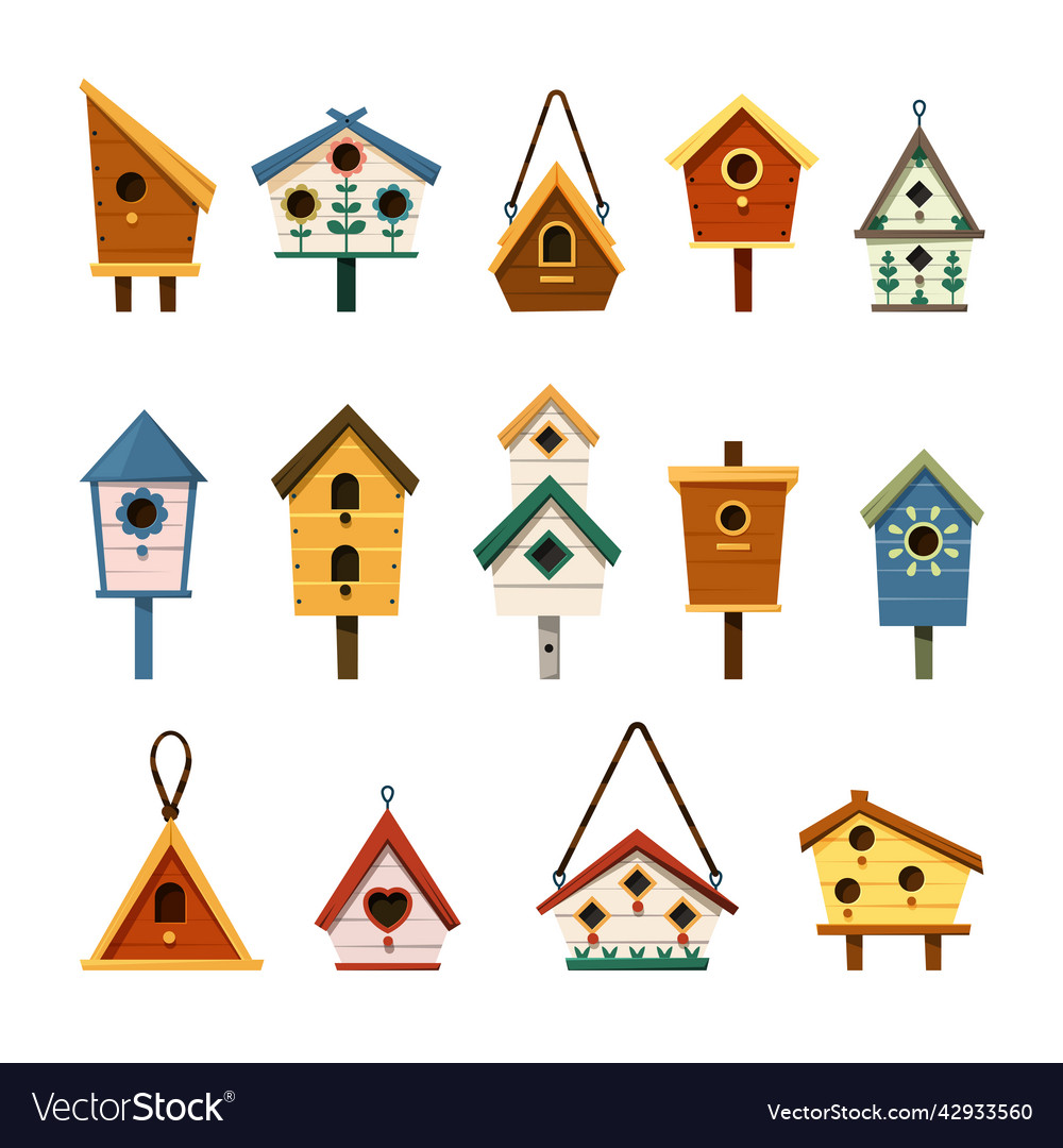 Birdhouse roofing wooden house for birds flying Vector Image