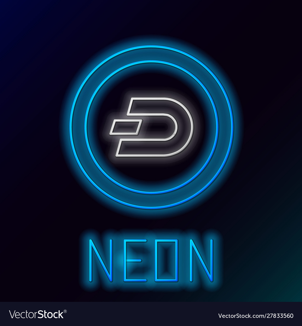 Blue glowing neon line cryptocurrency coin dash Vector Image